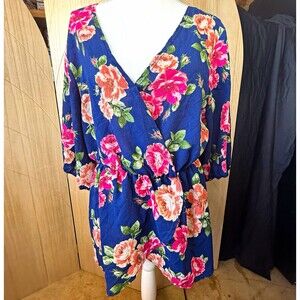 Cottagecore Floral Wrap Top Flutter Sleeve‎ Peplum Blouse Coquette Navy Pink